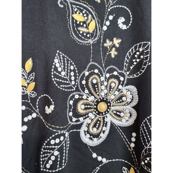 Alfred Dunner Sweater Floral‎ Embroidered Women 1X Square Neck Long Sleeve Black - Picture 5 of 9